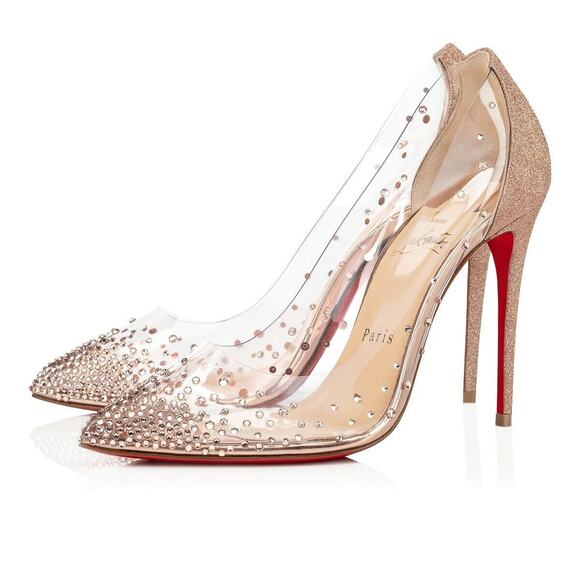 Christian Louboutin Degrastrass PVC 100 Pink Courtisane Glitter Heel Pump 35.5 - Picture 1 of 12